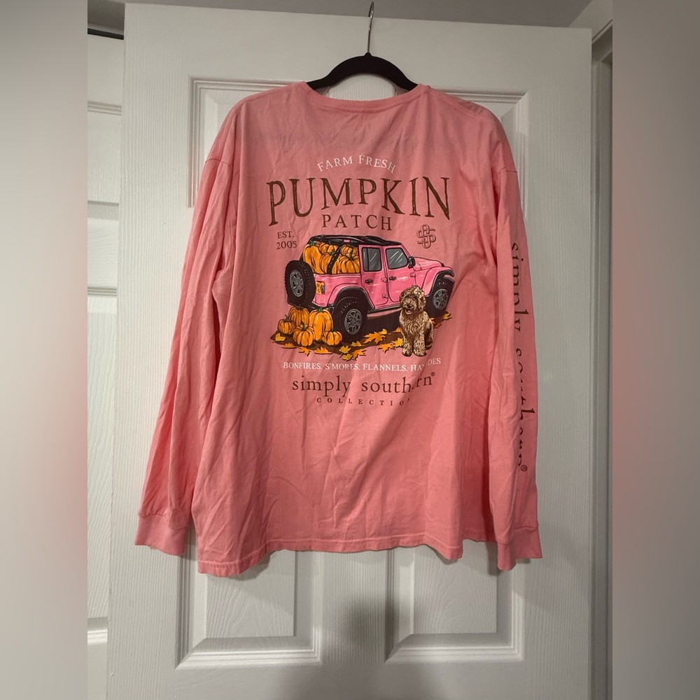 EUC Simply Southern Pink Fall Pumpkin Long Sleeve Shirt